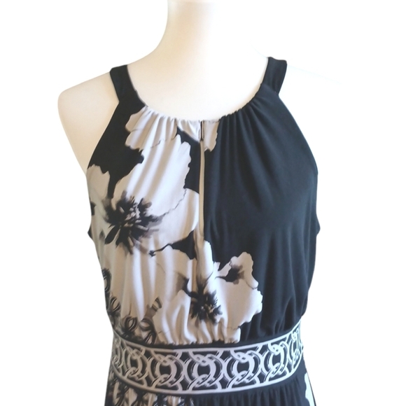 White House Black Market Women's Black and White Floral Maxi Halter Dress S/M - Picture 2 of 7